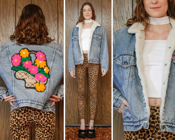 Vintage 80s Levi's Levis Patch Pink Orange Embroid