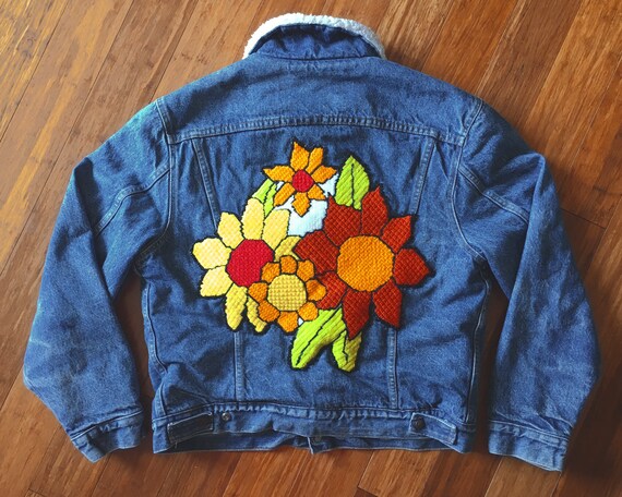 Vintage 70s Levis Levi's Sherpa Lined Flower Sunf… - image 5