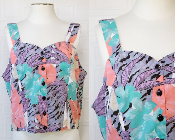 Vintage 80s Tropical Pastel Peach Teal Purple Palm