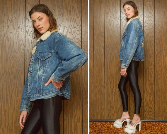 Vintage 80s Levis Levi's Sherpa Lined Flower Butt… - image 5