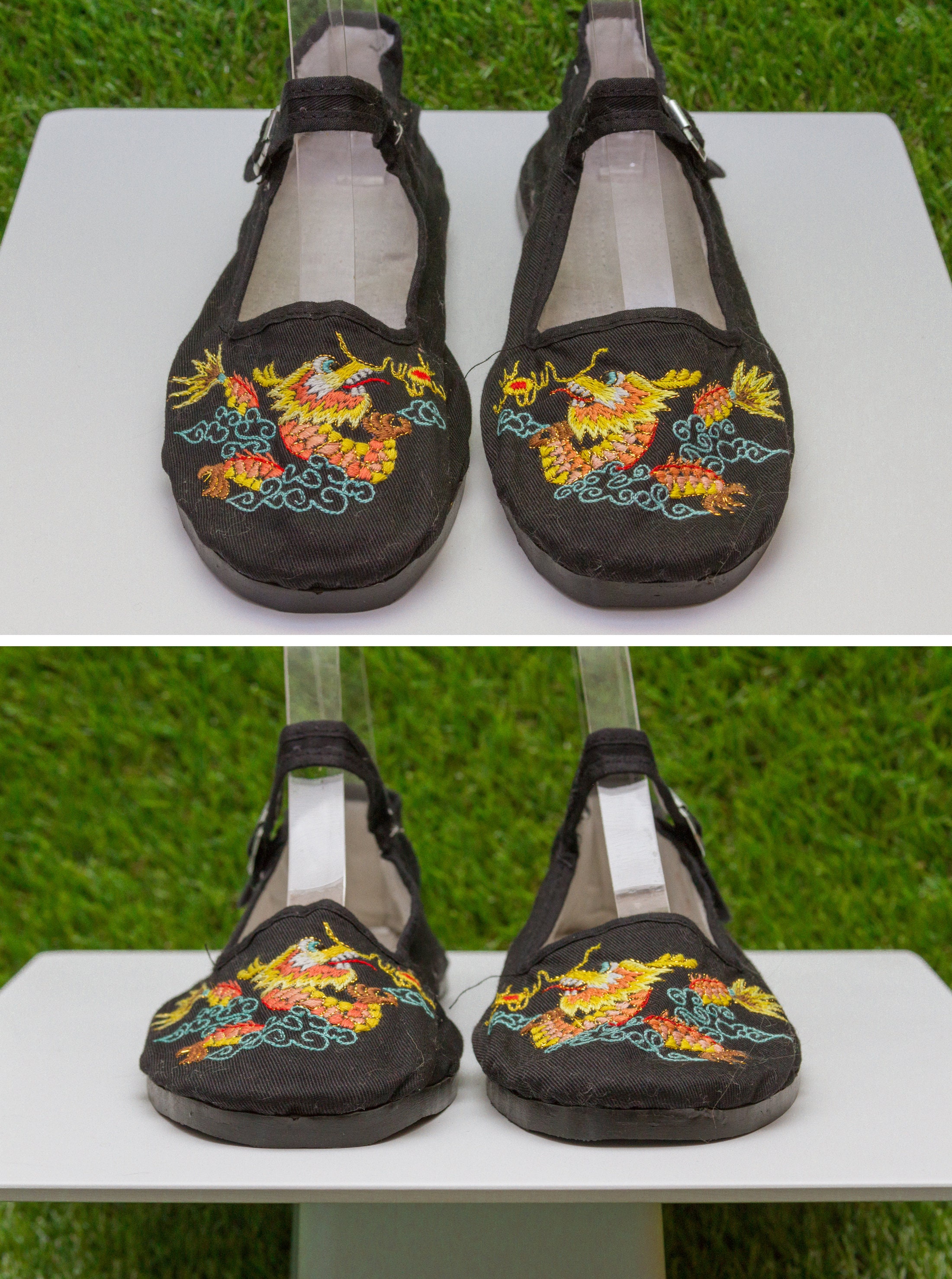 Vintage Y2K Embroidered Dragon Mary Jane Canvas Black