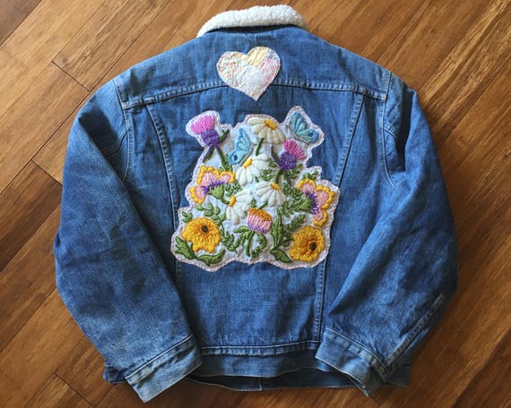 Vintage 80s Levis Levi's Sherpa Lined Flower Butt… - image 4