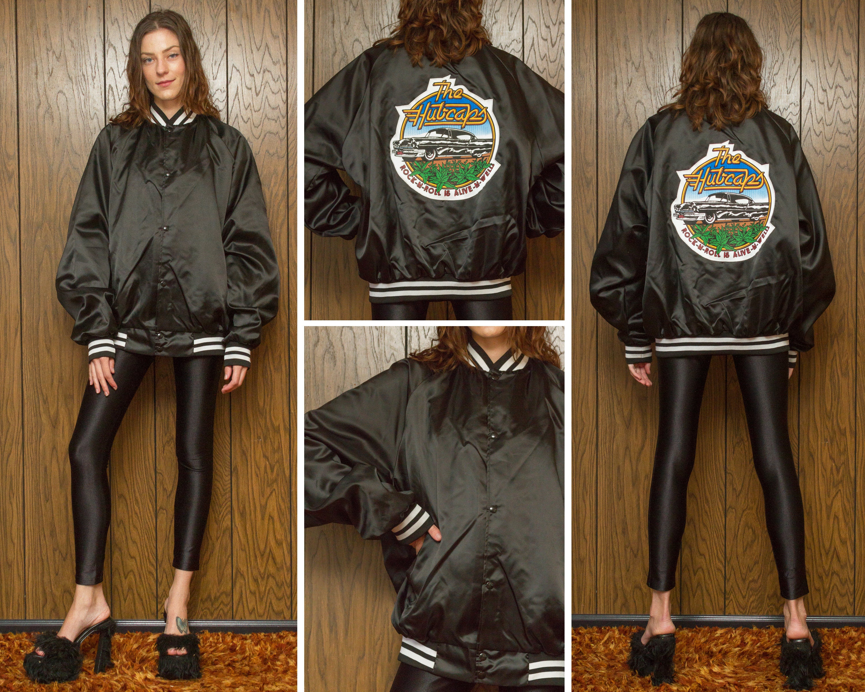 Vintage 80s The Hubcaps Embroidered Back Patch Greaser Rockabilly Car