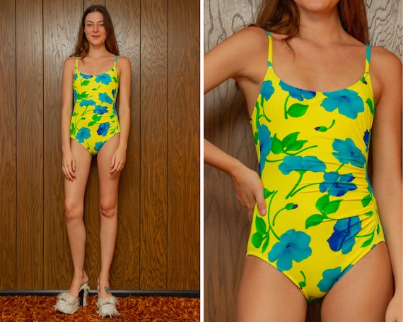 Vintage 90s Y2K Cole of California Bright Yellow Green Blue