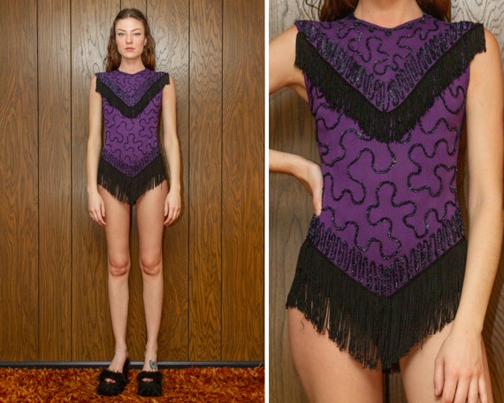 Vintage 60s Handmade Raisinette Purple Black Sequi