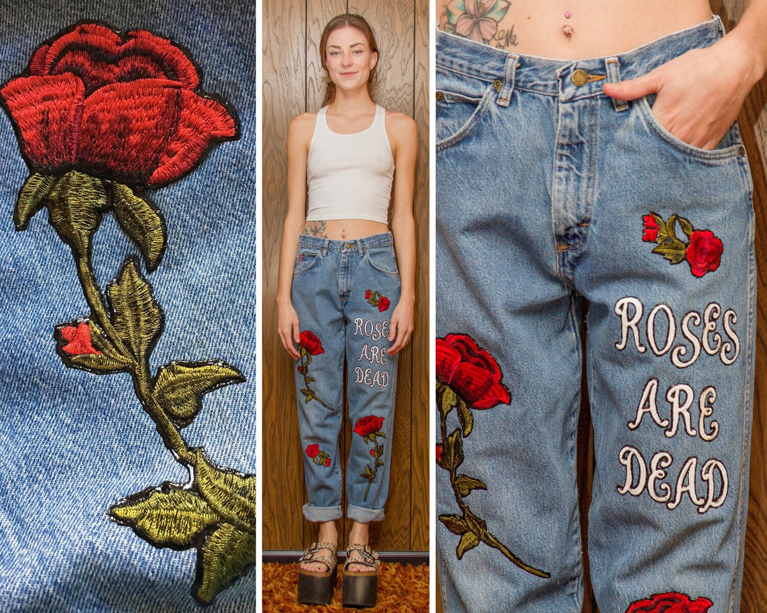 Vintage 90s Bugle Boy Red Rose Roses Are Dead Goth Gothic Love