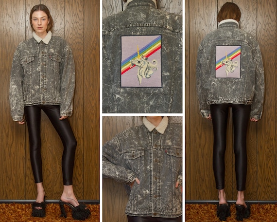 Vintage 80s Gray Levis Acid Wash Sherpa Lined Need