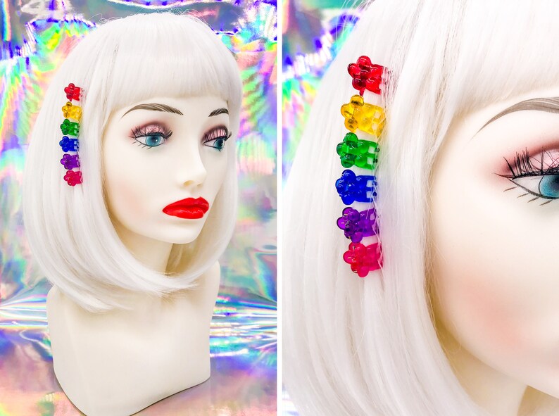 Vintage 90s Y2K Clear Rainbow Daisy Bubble Flower Mini Claw Plastic Kawaii Barrettes Red Yellow Green Blue Purple Pink Hair Clips Set of 6