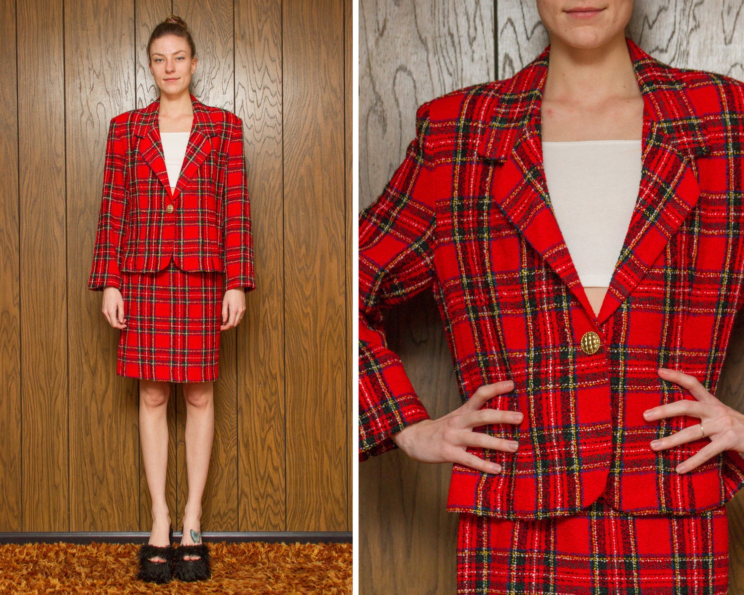Christmas plaid store skirt suit