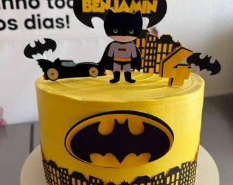 Batman 3D Cake Topper – Personalized Name & Age – Birthday Party Decoration - Includes all the elements shown in the photo.