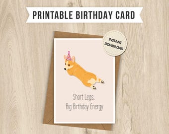 Cartão de aniversário engraçado com um Corgi, imprimível nos tamanhos 5x7 e 4x6 (digital, download instantâneo, arquivos PDF e JPG) trocadilho, meme, amigo, amante de cães