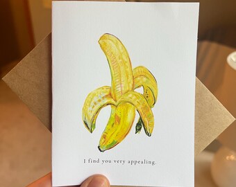 Hand Drawn Banana Pun Card, I Find You Very Appealing, Cute Funny Love Card, Minimal Elegant Greeting Card, A2 Size, Blank Inside
