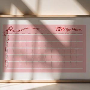 2026 Year Planner Printable | Pink Aesthetic Yearly Calendar | One Page ...