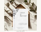 Minimalist Wedding Invitation Template | Modern Elegant Invitation | Black & White Wedding Invite | Editable Printable Wedding Suite