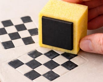 Ceramic Sponge Stamp with Checker Pattern, Underglaze Pottery Tool for Clay Texture, Handmade Ceramic Decoration for Studio Artists