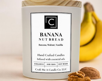 Banana Nut Bread Soy Candle | Banana, Walnut, Vanilla | Hand Crafted Scented Candle With Essential Oils | 8oz Black Jar Candle