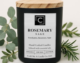 Rosemary Sage Scented Candle – Eucalyptus, Rosemary, Sage | Natural Soy Wax Candles | Round Jar Candles