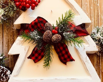 Large Christmas Tree Wood Dough Bowl Candle - Tree Scented Christmas Candle