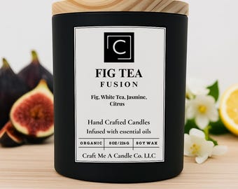 Fig Tea Fusion Scented Candle – Fig, White Tea, Jasmine, Citrus | Natural Soy Wax Candles | Round Jar Candles