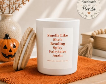 Spicy Fairytales Scented Candle 8oz - Spooky Season Gift - Funny Halloween Gift For Her - Funny Fall Candles - Spicy Book Candle Gift