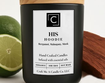 His Hoodie Scented Candle – Bergamot, Mahogany, Musk | Natural Soy Wax Candles | Round Jar Candles