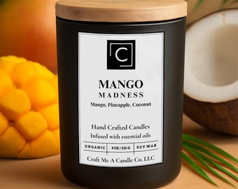 Mango Madness Scented Candle – Mango, Pineapple, Coconut | Natural Soy Wax Candles | Round Jar Candles