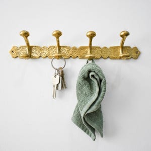 Unlacquered Brass Wall Hooks: Entryway Bathroom Hooks for Coats, Towels, Robes
