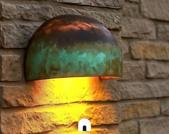 Oxidized Copper Dome Wall Sconce: Rustic Wall Patina Indoor/Outdoor Light