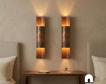 Handcrafted Pair Of Vintage Wall Lamp Brass Antique Aged Brown Patina Finish Wall Sconce Fixture