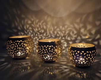 Brass Candle Holder: Handmade Tealight Holder Round Lantern