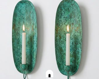 Juego de 2 apliques de latón: aplique para velas con pátina de cobre, decoración de pared estilo boho vintage.