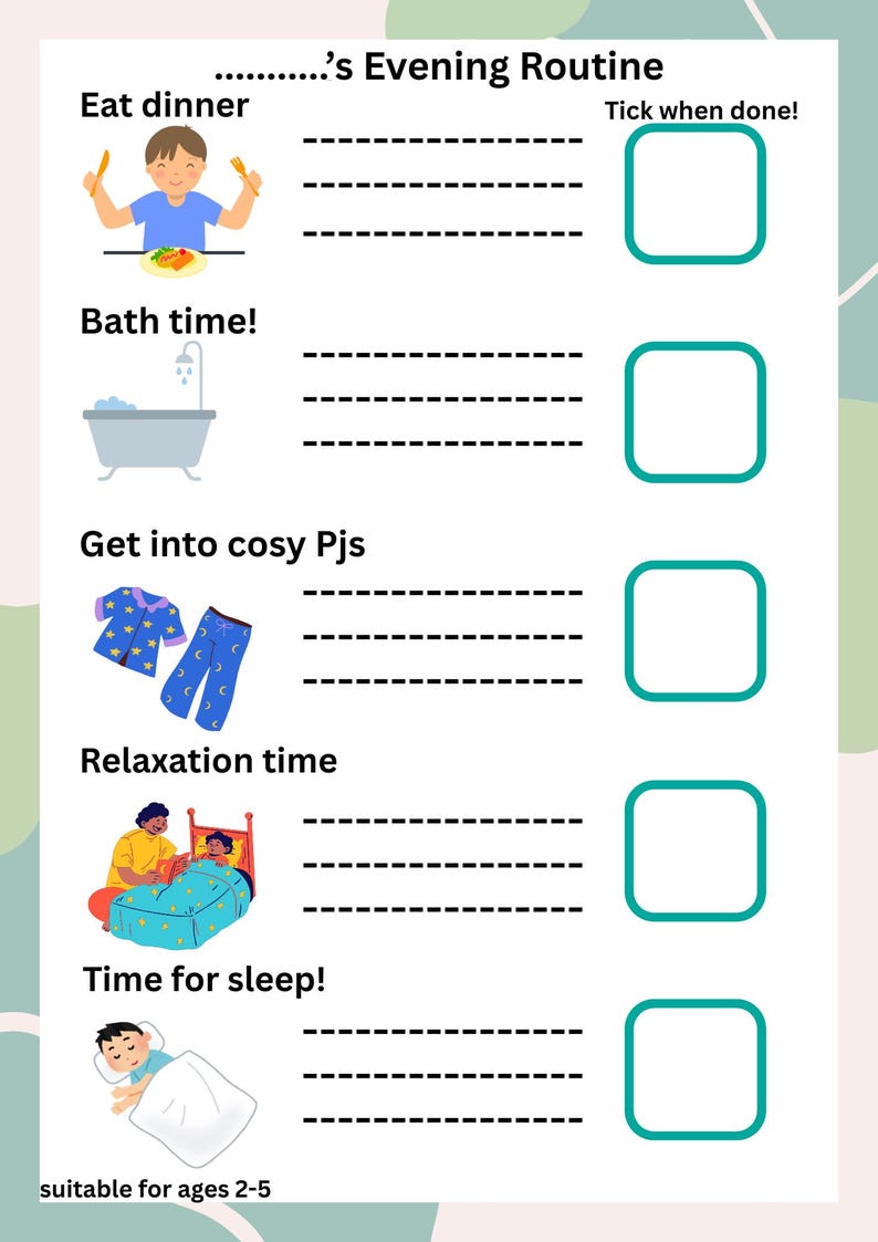 Toddlers Daily Routine Chart - Printable Evening Routine - Ages 2-5 ...
