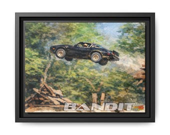 SMOKEY and the BANDIT Trans Am Watercolor Painting Fireball Movie Car Canvas Print - Framed 24x18