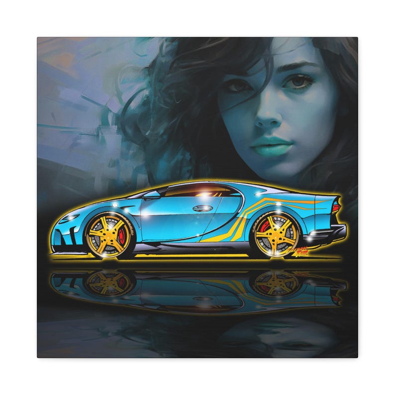 BUGATTI CHIRON Hypercar Fireball Art Canvas Wall Print image 16