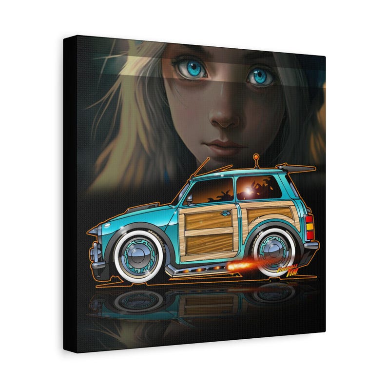 MINI COOPER Custom Woodie Fireball Art Canvas Print image 2
