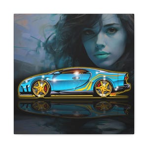 BUGATTI CHIRON Hypercar Fireball Art Canvas Wall Print image 11