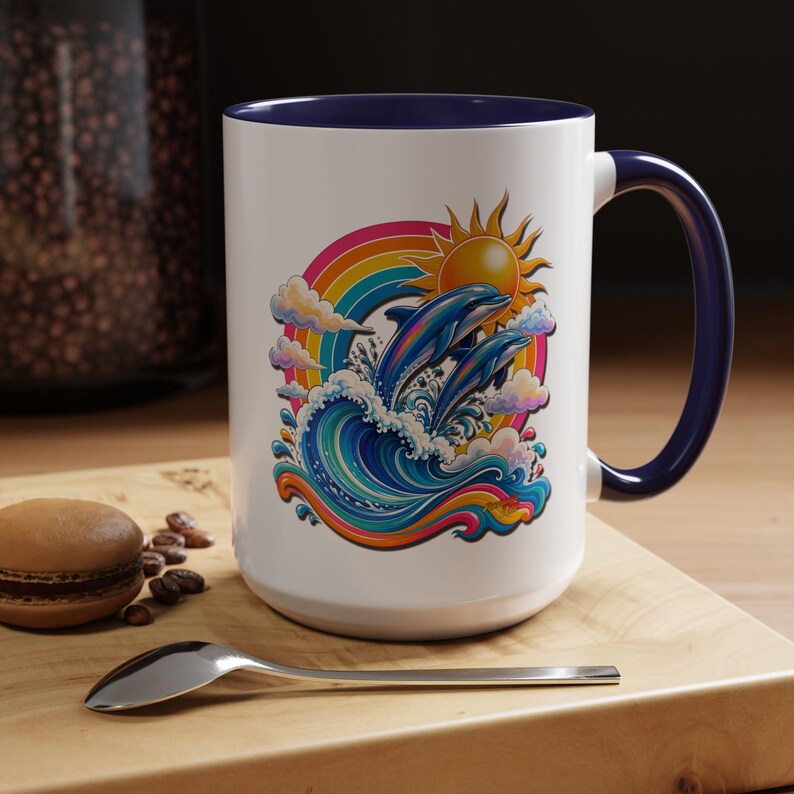 DOLPHIN SPLASH 1 Akvariumserie Eldbollskonst Kaffemugg - 2 storlekar bild 10