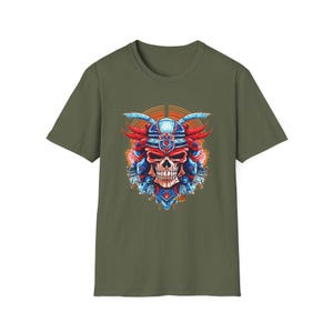 SAMURAI SKULL Fireball Art Unisex Softstyle T-Shirt - Multiple Colors image 6
