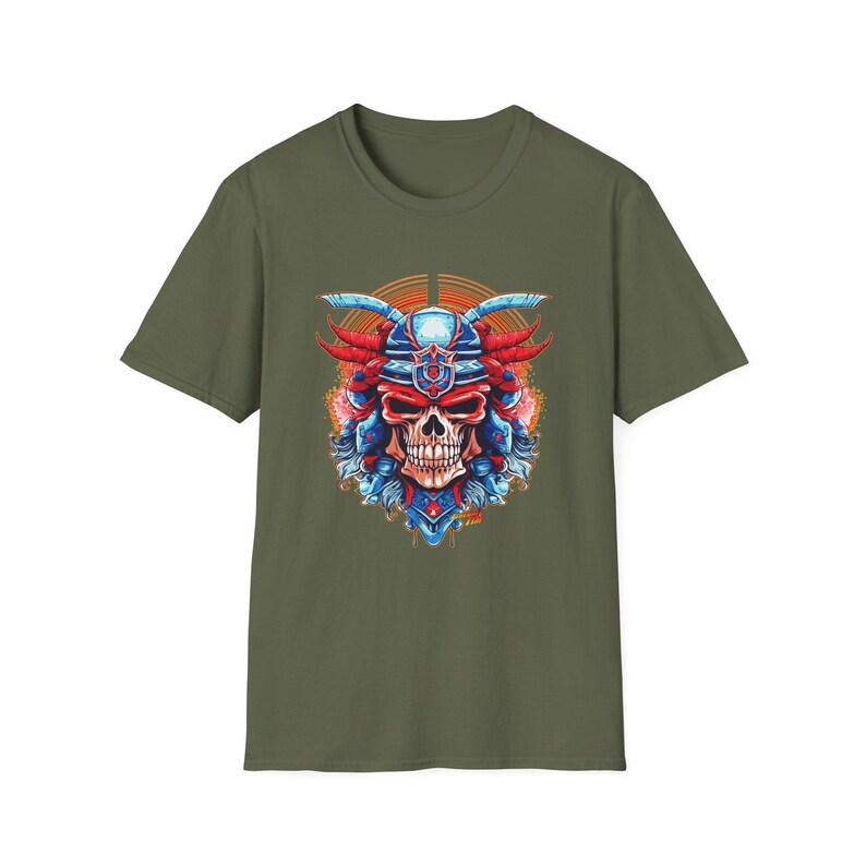 SAMURAI SKULL Fireball Art Unisex Softstyle T-Shirt - Multiple Colors image 6