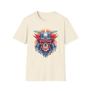 SAMURAI SKULL Fireball Art Unisex Softstyle T-Shirt - Multiple Colors image 5
