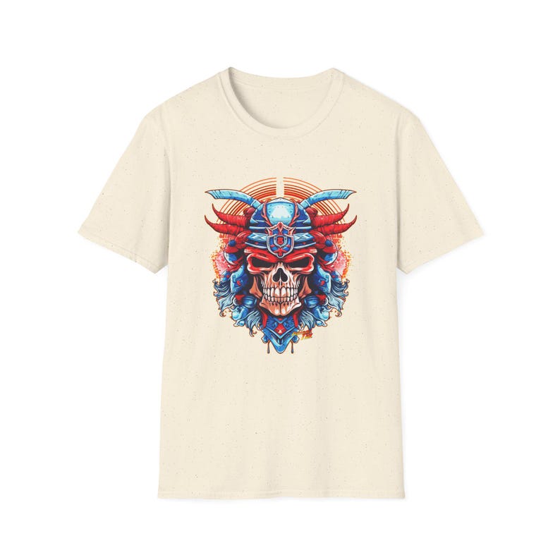 SAMURAI SKULL Fireball Art Unisex Softstyle T-Shirt - Multiple Colors image 5