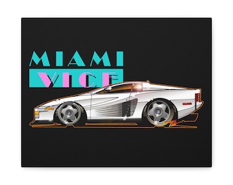 MIAMI VICE Ferrari Testarossa Fireball Canvas Art Wall Print
