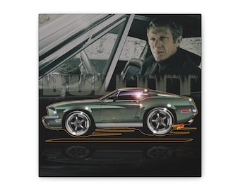 BULLITT FORD MUSTANG Steve McQueen Feuerball Kunst Leinwanddruck - 3 Größen