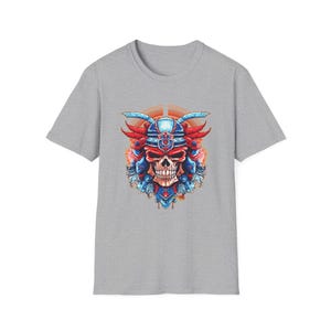 SAMURAI SKULL Fireball Art Unisex Softstyle T-Shirt - Multiple Colors image 3