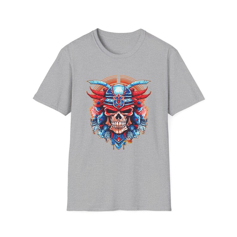 SAMURAI SKULL Fireball Art Unisex Softstyle T-Shirt - Multiple Colors image 3
