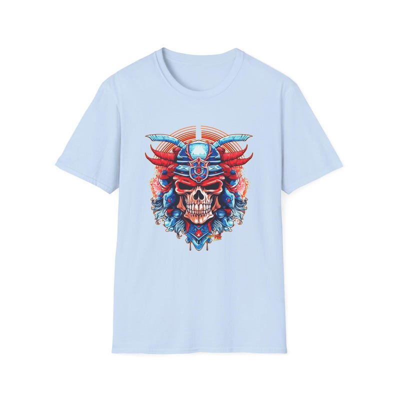 SAMURAI SKULL Fireball Art Unisex Softstyle T-Shirt - Multiple Colors image 8