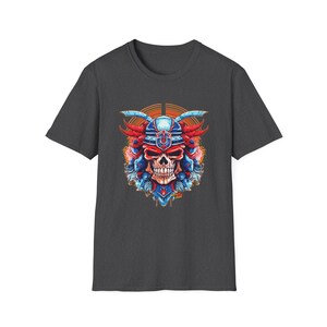 SAMURAI SKULL Fireball Art Unisex Softstyle T-Shirt - Multiple Colors image 7