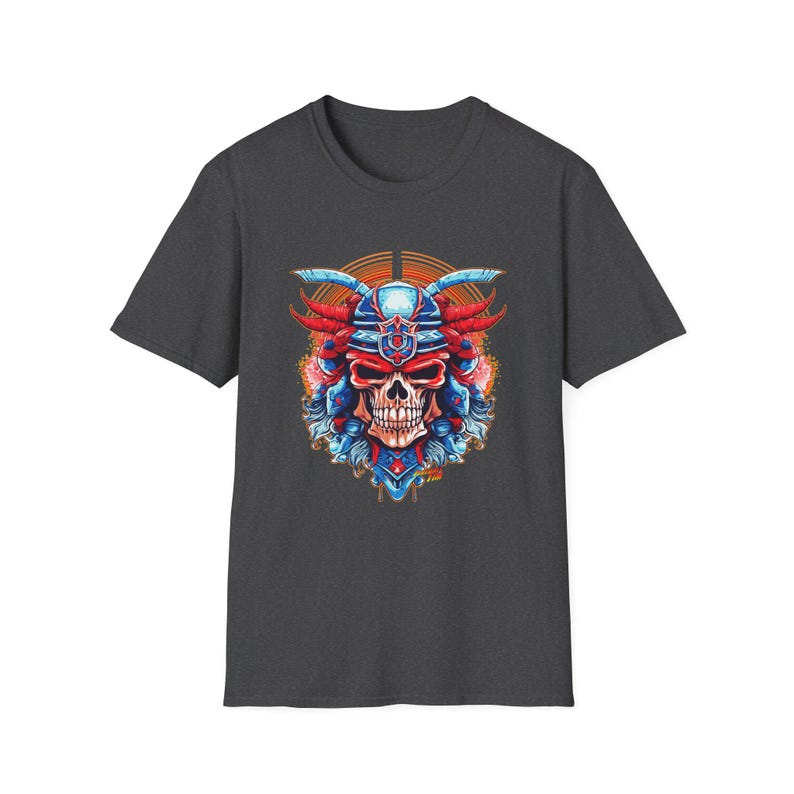 SAMURAI SKULL Fireball Art Unisex Softstyle T-Shirt - Multiple Colors image 7