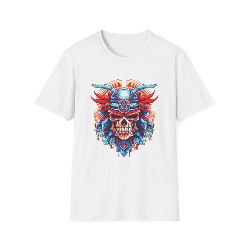 SAMURAI SKULL Fireball Art Unisex Softstyle T-Shirt - Multiple Colors image 2