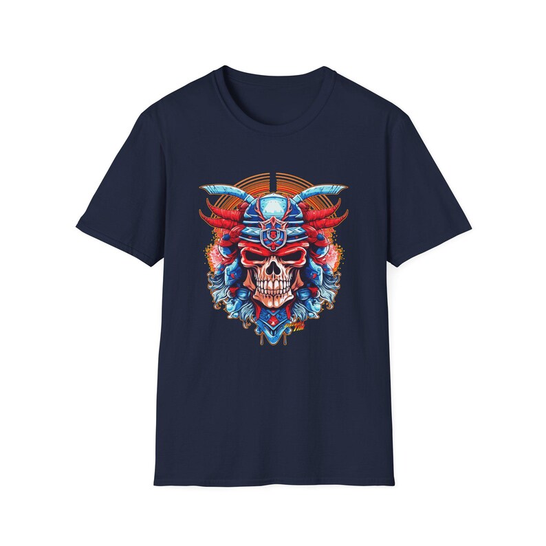 SAMURAI SKULL Fireball Art Unisex Softstyle T-Shirt - Multiple Colors image 10